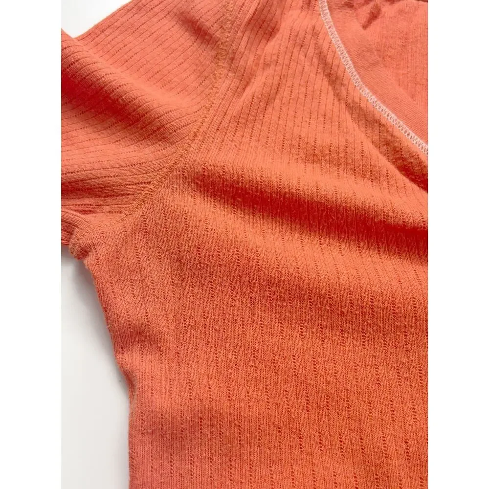 Vintage Y2K 2000s Hollister Long Sleeve Thin Henley Top in Orange Size Medium